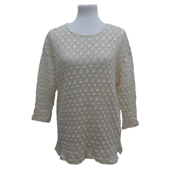 Vintage Jazz Sport Ivory White Cotton Lace Cutout Tunic Top Cover-Up Womens L - Picture 1 of 5